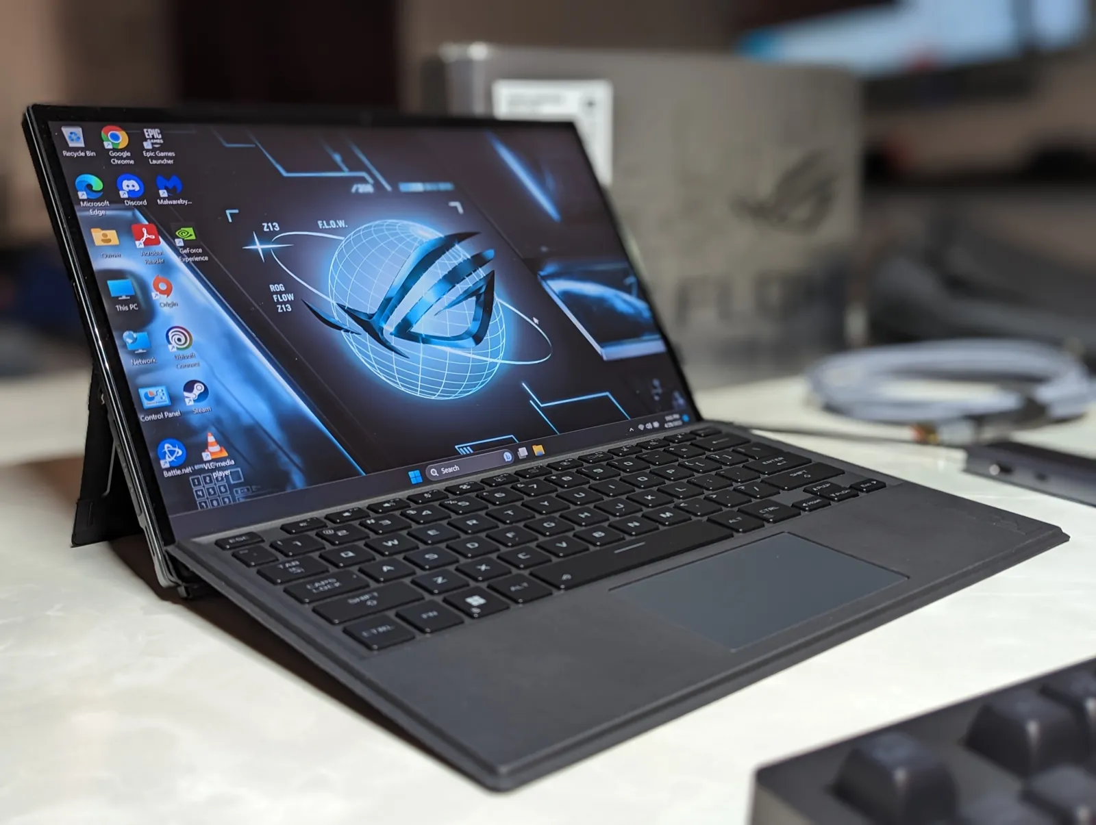 Windows 2-in-1 laptop powered on and running Windows 11
